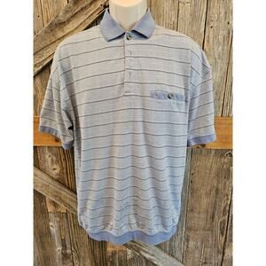 Oak creek vintage 90s banded blue textured short sleeve frat pullover polo L ^